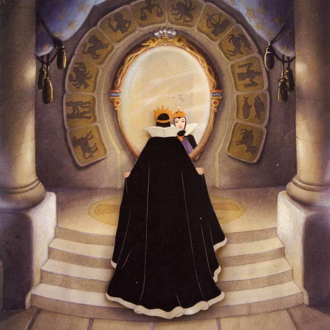 A cloaked figure stands before a glowing, ornate portal inside a grand stone chamber.